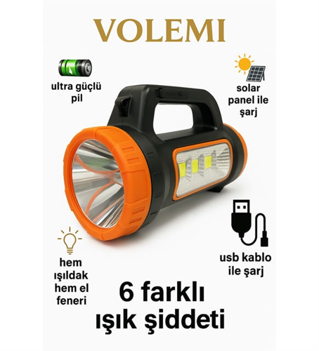 VOLEMİ V-003 GÜNEŞ ENERJİLİ ŞARJLI KAMP LAMBASI (3 W + 15 W) UZUN MENZİLLİ ACİL DURUM FENERİ (SİYAH)(LV802)